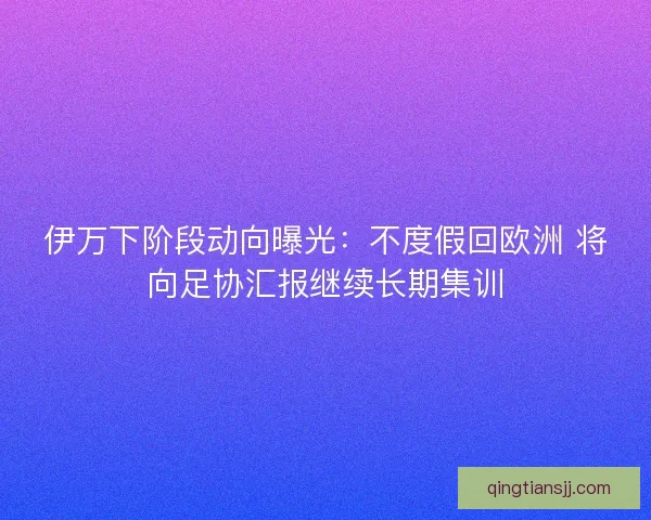 伊万下阶段动向曝光：不度假回欧洲 将向足协汇报继续长期集训